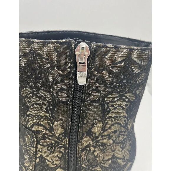 MARC FISHER Newbia Black/Gold Metallic Block Heel Booties Sz 8M New Without Box - Picture 3 of 12